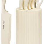 Knife Set, 8-Piece Kitchen Knife Set for Chef, Sharp Knife Set with Universal Knife Block, Anti-Rust Kitchen Knife Block Set, Ergonomical Design (Beige)