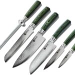 HexClad Essential Knife Set, 6-Piece, Japanese Damascus Stainless Steel Blades, Full Tang Construction, Pakkawood Handles