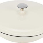 Amazon Basics Enameled Cast Iron Covered Round Casserole Skillet with Lid for Oven, 3.3-Quart, White