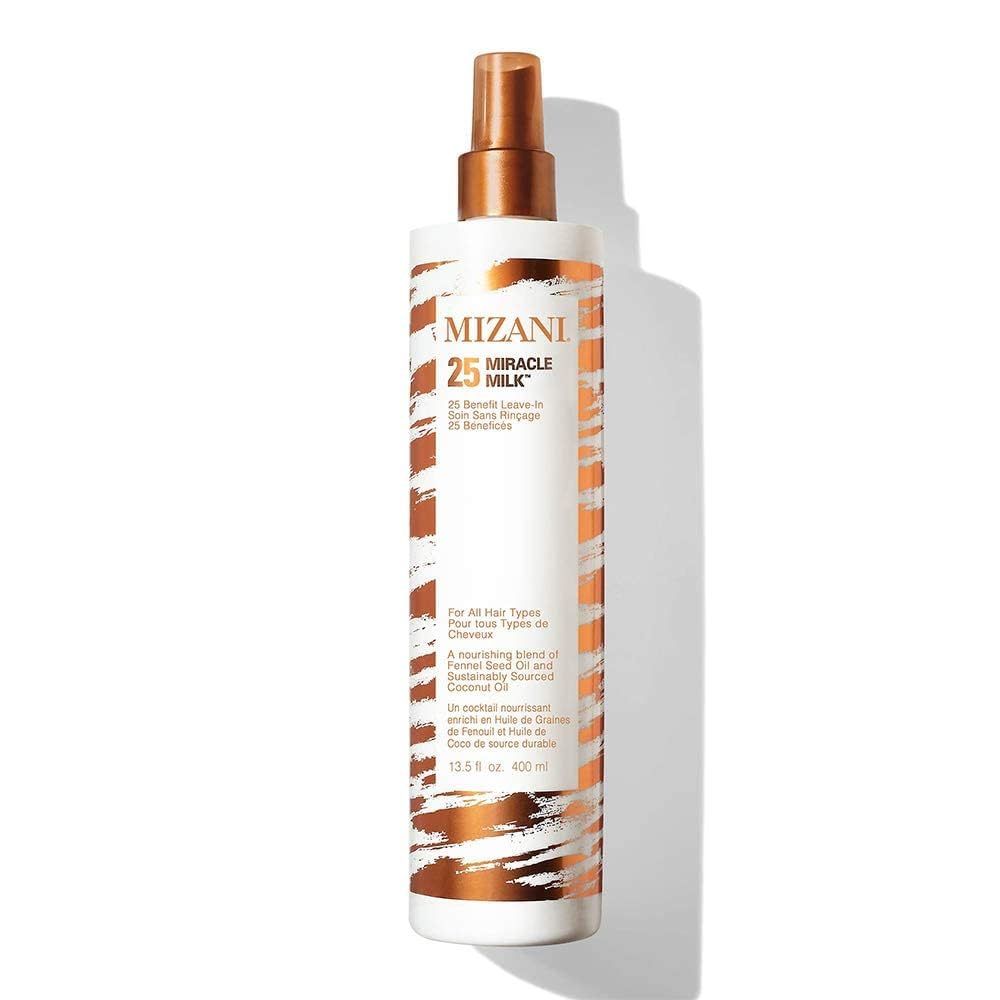 Mizani 25 Benefit Miracle Milk Leave in Conditioner – Heat Protectant & Detangler Spray, With Coconut Oil, For Frizzy & Curly Hair