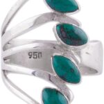 NOVICA Artisan Handmade Chrysocolla Multistone Ring 950 Silver Leaf from Peru Fine Green Gemstone Tree ‘Radiant Leaves’