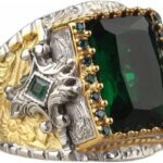 Emerald Stone Men Silver Ring, 925 Sterling Silver Emerald Gemstone Ring, Handmade Engraved Turkish Silver Ring with Natural Emerald Stone gifts for men handmade rings valentines day gifts for him