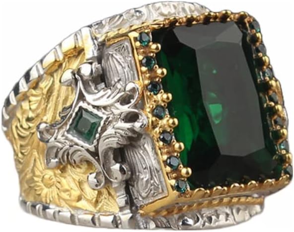 Emerald Stone Men Silver Ring, 925 Sterling Silver Emerald Gemstone Ring, Handmade Engraved Turkish Silver Ring with Natural Emerald Stone gifts for men handmade rings valentines day gifts for him