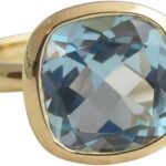 Blue Topaz Cushion Cut 925 Gold Plated Sterling Silver Ring – Natural Gem Gemstone – Handmade Jewelry Gift Ideas for Women – December Birthstone – Birthday Valentine’s Mother’s Day Gift