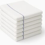 100% Cotton Kitchen Towels – Set of 6, 20” x 28” – White Flat Weave Tea Towels with Hanging Loop – Blue Stripe Dish Towels for Drying & Cleaning – Premium White