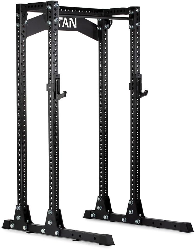 Titan Fitness Titan Series Half Rack with 16″ Depth, 2,000 LB Rackable Capacity, 3×3 Steel Uprights, Keyhole Side Spacing, Tall Squat Rack with Crossmemeber Nameplate, J-Hooks and Pull Up Bar