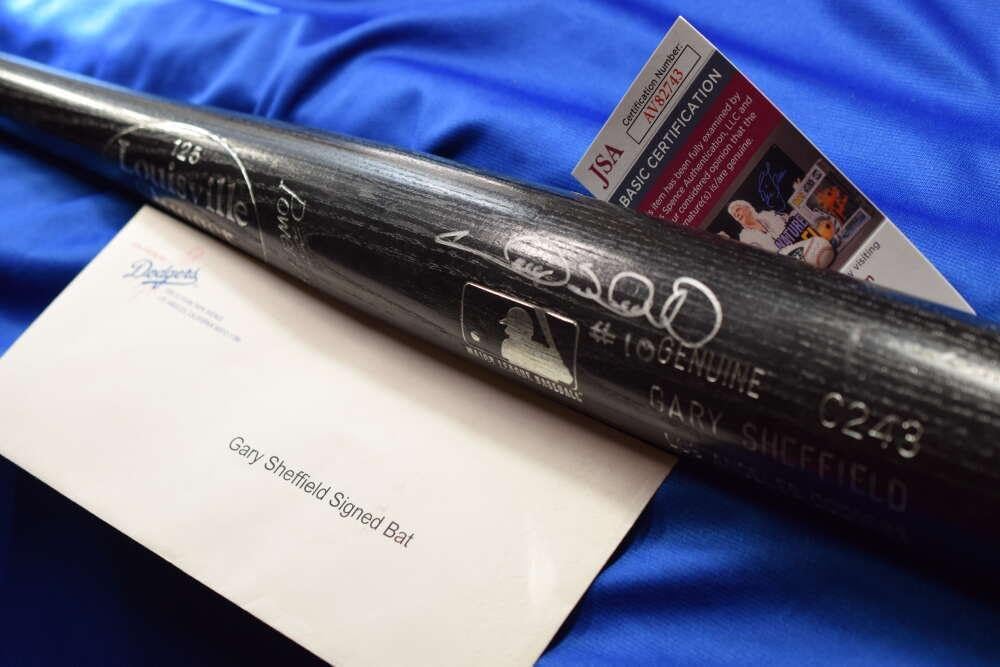 Gary Sheffield JSA And Dodgers Louisville Slugger Bat Signed Game Issued – Autographed MLB Bats