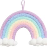 Rainbow Decor Wall Hanging Decor Handmade Macrame Colorful Cloud with Ball for Kids Room Girls Bedroom Baby Shower Nursery Decorations Kids Room Wall Decor for Bedroom Playroom Classroom