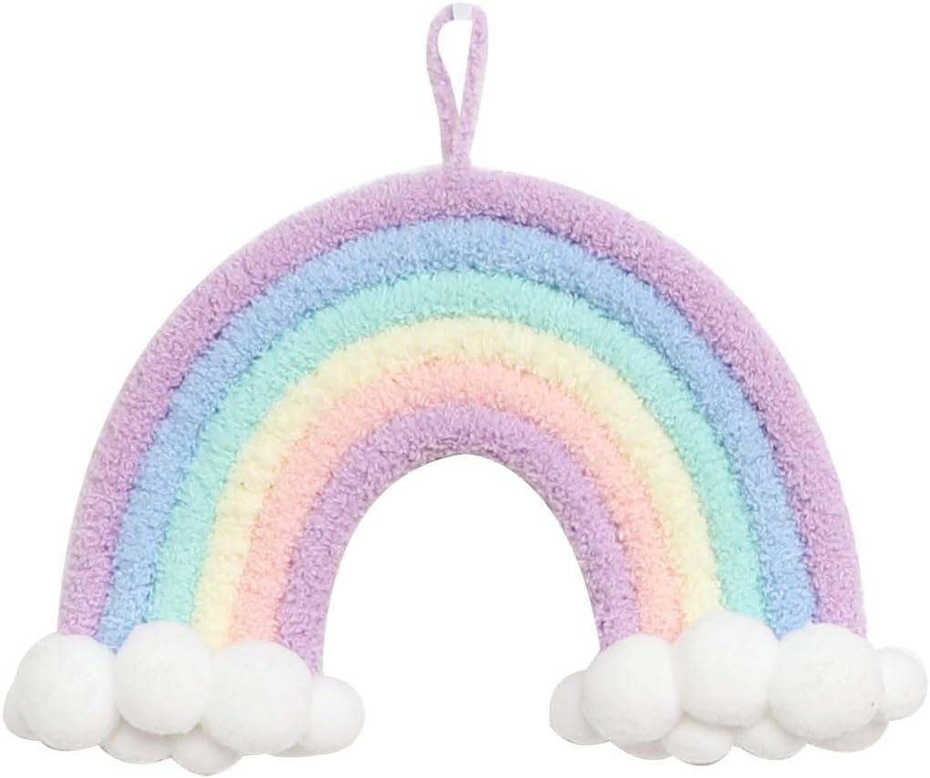 Rainbow Decor Wall Hanging Decor Handmade Macrame Colorful Cloud with Ball for Kids Room Girls Bedroom Baby Shower Nursery Decorations Kids Room Wall Decor for Bedroom Playroom Classroom