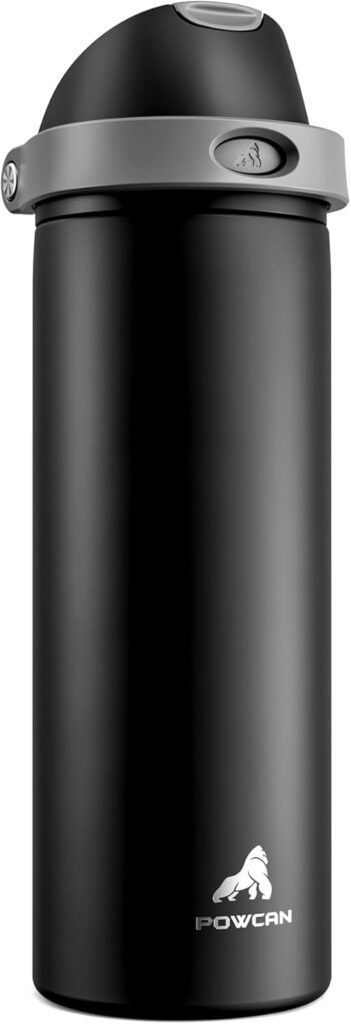 POWCAN 24 oz Stainless Steel Water Bottle for Outdoors: Push-Button Spout & Quick-Flip Straw, Leakproof, Keep Cold 24Hrs, Fits Car Cup Holder, Insulated Cup for Travel, Hiking, School (Midnight Black)