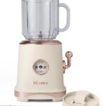 ECretro Retro Smoothie Blenders Countertop Juicer Maker with 20oz BPA Free Travel Cup and Lid, 300W 2-Speed for Shakes and Ice Crush(Light Yellow)