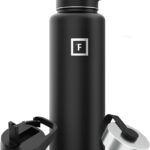 IRON °FLASK Camping & Hiking Hydration Flask with 3 Lids – Stainless Steel, Double Walled & Vacuum Insulated Water Bottle – Leak Proof & BPA Free (Midnight Black, Straw – 40 oz)