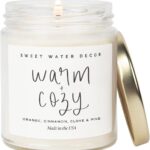 Sweet Water Decor Warm and Cozy Candle – Pine Cinnamon & Fir Winter Scented Soy Candles for Home | 9oz Clear Jar, 40 Hour Burn Time, Made in The USA