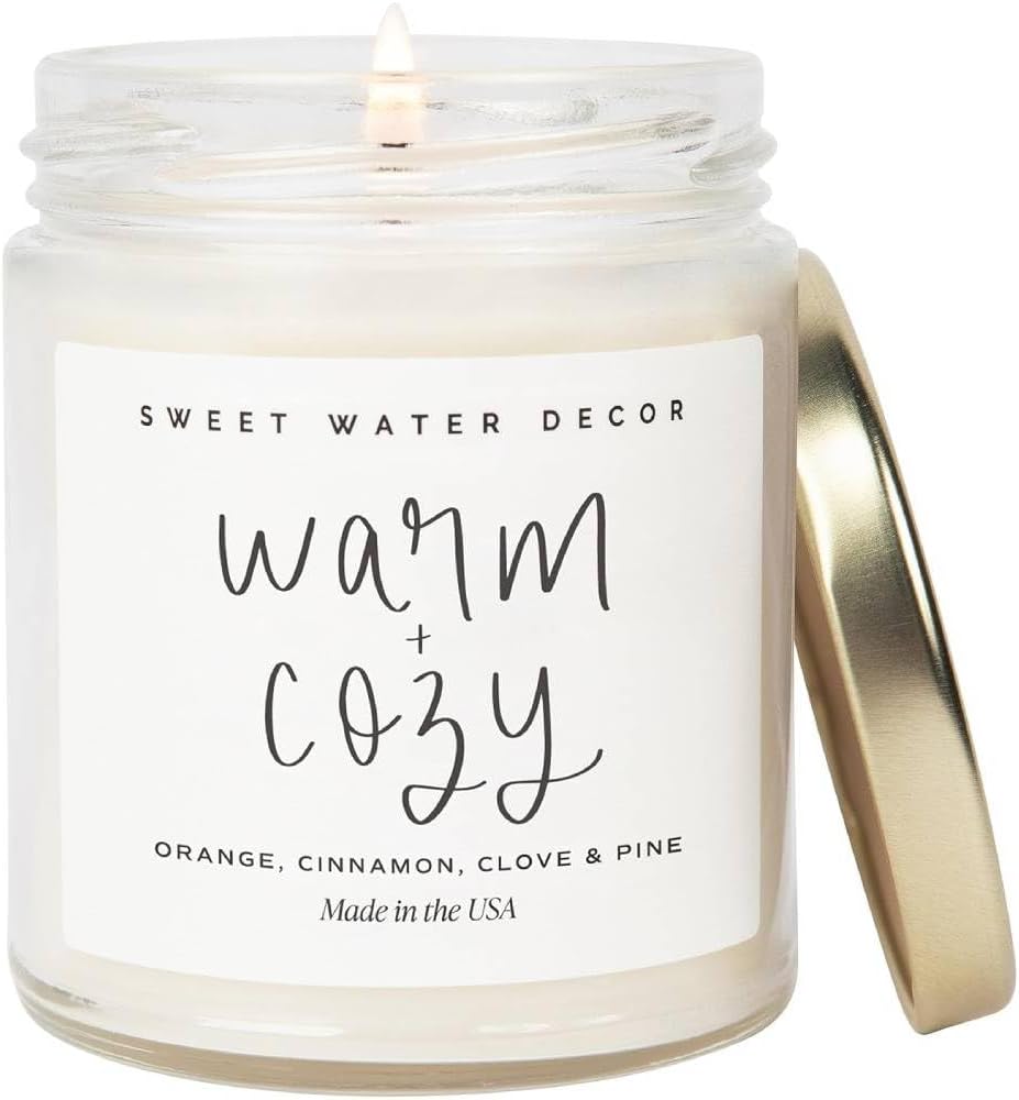 Sweet Water Decor Warm and Cozy Candle – Pine Cinnamon & Fir Winter Scented Soy Candles for Home | 9oz Clear Jar, 40 Hour Burn Time, Made in The USA