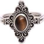 NOVICA Artisan Handcrafted Tigers Eye Cocktail Ring from Bali .925 Sterling Silver Indonesia Gemstone ‘Daydream Temple’