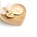 Handmade Heart-Shaped Wooden Candle Holder with White Feather, Natural Soy Wax Candle,Love Charm,Eco-Friendly Romantic Home Decor Gift for Wedding, Anniversary, Valentine’s Day