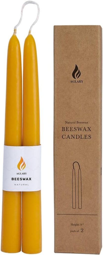 2PCS Beeswax Taper Candles, 9″ Handmade Natural Candles, Dripless and Smokeless,9 Hour Burn Time