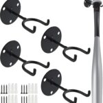 TIHOOD 4PCS Baseball Bat Holder – Black Vertical Wall Mount Display Stand for Man Cave Decor & Sport Memorabilia Storage