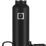 IRON °FLASK Camping & Hiking Hydration Canteens – 3 Lids (Narrow Straw Lid) Leak Proof Vacuum Insulated Stainless Steel – Hot & Cold Double Walled Sports Water Bottle – Midnight Black, 24 Oz