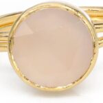 Rose Quartz, Moonstone, Round Gemstone Rings, Sterling Silver 92.5, Assorted Stones, 10 mm, Adjustable Shank US Scale Size 6-8