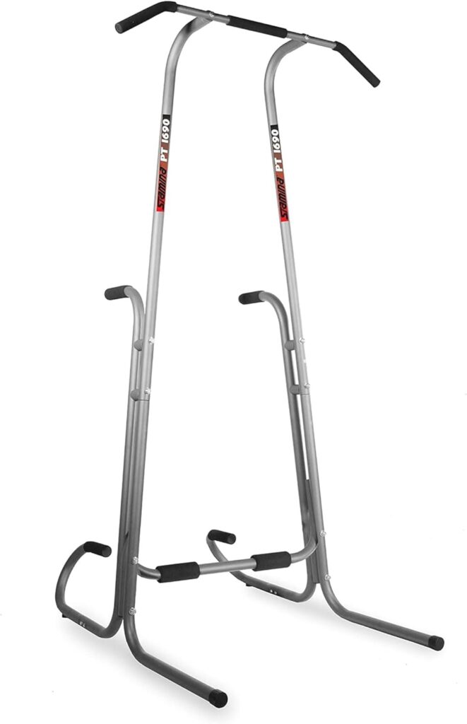 Stamina Power Tower – Dip Bar Pull Up Bar Station with Smart Workout App – Dip Bars for Home Workout – Up to 250 lbs Weight Capacity