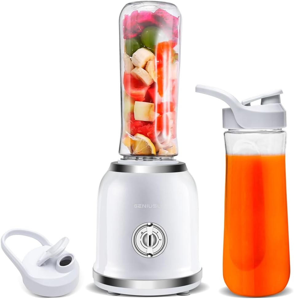 Personal Blender for Smoothies & Shakes – Portable Mini Smoothie Blender with BPA-Free 2 Travel Bottles 20 oz with Lids, 2 Speed Manual Control, 6 Stainless Steel Blades – 300 Watts