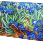 Art PU Leather Trifold Wallet for Women, Painting Irises Clutch Wallet Handcrafted Stitching Ladies Credit Card Holder Zipper Pocket Long Wallet