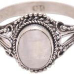 NOVICA Artisan Handmade Rainbow Moonstone Singlestone Ring from Bali .925 Sterling Silver Indonesia Gemstone ‘Princess Gem’