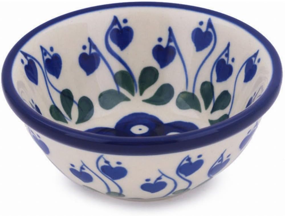 Authentic Polish Pottery Bowl 4-inch in Bleeding Heart Peacock Design Handmade in Bolesławiec Poland by Ceramika Artystyczna + Certificate of Authenticity