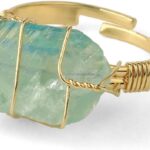 COLORFUL BLING Raw Healing Crystal Natural Stone Ring Statement Copper Wire Wrapped Irregular Crystal Gemstone Adjustalble Ring Jewelry for Women