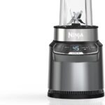 Ninja BN400 Nutri Pro Compact Personal Blender, Auto-iQ Technology, 1000-Watts, for Frozen Drinks, Smoothies, Sauces & More, with 18-oz. & 24-oz. To-Go Cups & Spout Lids, Stone Silver (Renewed)