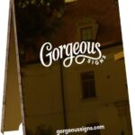 Custom Metal A Frame Sign for Businesses – Sidewalk Sandwich Board, Modern Pavement Display with Easy Set Up, Durable Weatherproof Outdoor Shop Sign – Gloss Gold Small, No Lighting