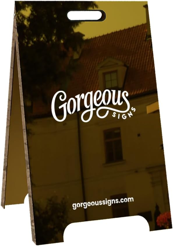 Custom Metal A Frame Sign for Businesses – Sidewalk Sandwich Board, Modern Pavement Display with Easy Set Up, Durable Weatherproof Outdoor Shop Sign – Gloss Gold Small, No Lighting