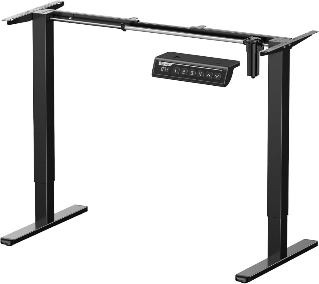 ErGear Electric Stand up Desk Frame,4 Memory Height Settings Height Adjustable Table Legs, Sit Stand Desk Frame Up to 47.2″, Ergonomic Standing Desk Base Workstation, Black Frame Only