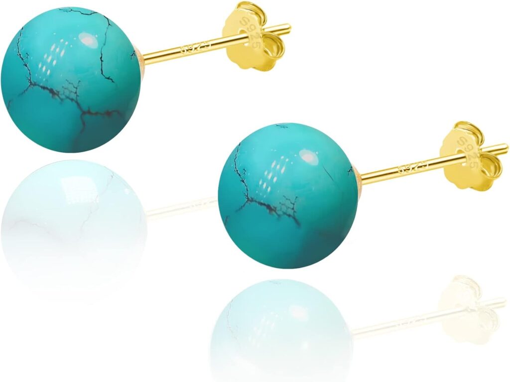 SmileBelle Stud Earrings for Women, 18k Sterling Silver Turquoise Earrings as Birthday Gifts Jade Pearl Crystal Stud Earrings as 8mm Handmade Stud Earrings