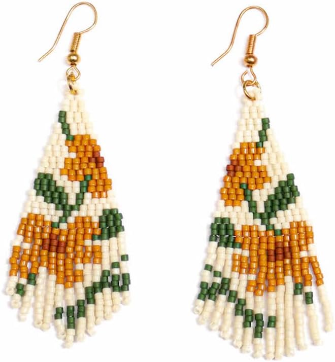 Floral Fringe Bead Seed Earrings for Women Jardin Botanico – Boho Beaded Dangle Earrings – Handmade Lightweight Jewelry by Embera Bead Project – Hypoallergenic Stainless Steel