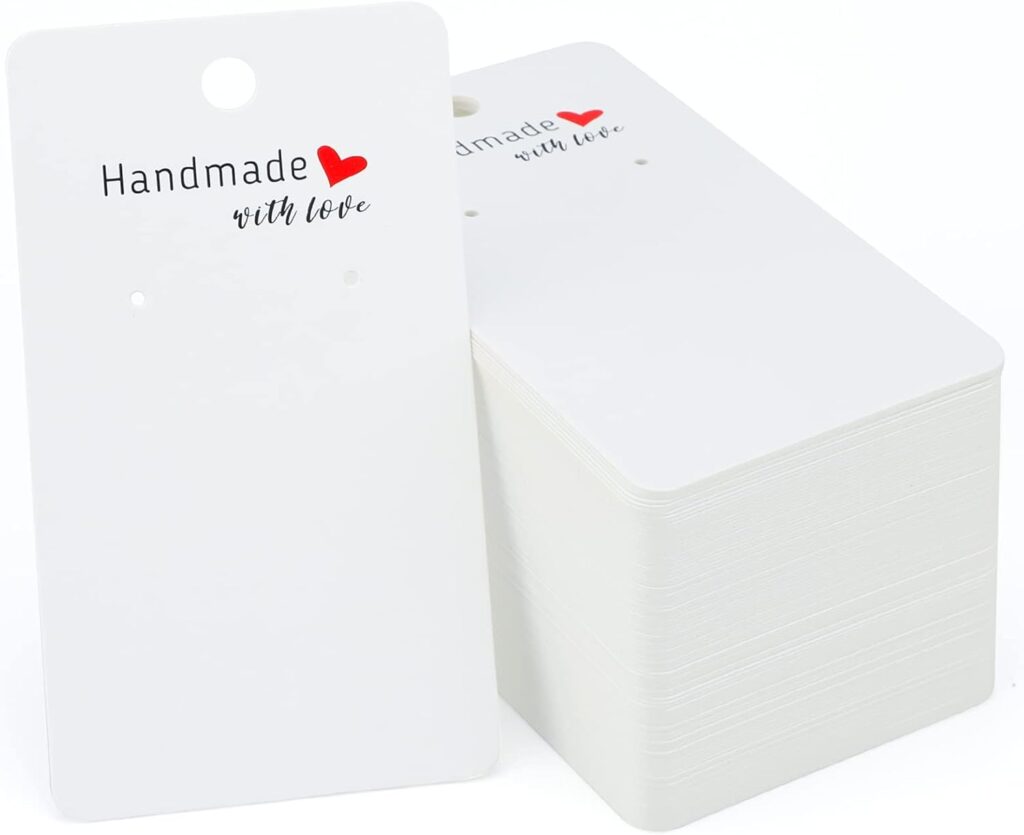 joycraft 200 Pcs White Earring Cards, 2×3.5In Earring Display Holder Cards,Handmade with Love Hanging Tags,Blank Stud Tags for Selling,Hanging, Jewelry,DIY Crafts,Retail