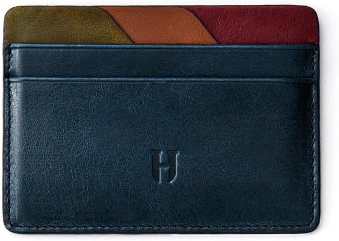 Men’s Wallet, Slim Minimalist Card Holder, 6 Card Slots, Main Pocket, Full-Grain Handcrafted Front Pocket Leather, Gift Box – Pouch, Christmas & Birthday, Navy Blue (Plus Colors)