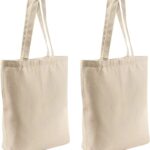 Canvas Tote Bags – 2 Pcs Multi-Purpose Reusable Bags – Perfect for Grocery, Shoppping & DIY Gifts