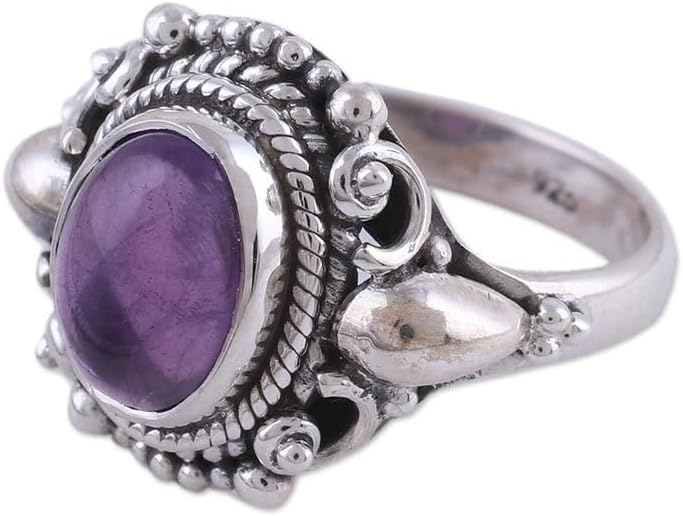 NOVICA Artisan Handcrafted Amethyst Cocktail Ring .925 Sterling Silver Tone Purple India Gemstone Birthstone ‘Radiant Royalty’