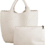Woven Vegan Leather Handmade Tote for Women – Summer Beach Travel Hand Bag, Purse, Satchel Handbag