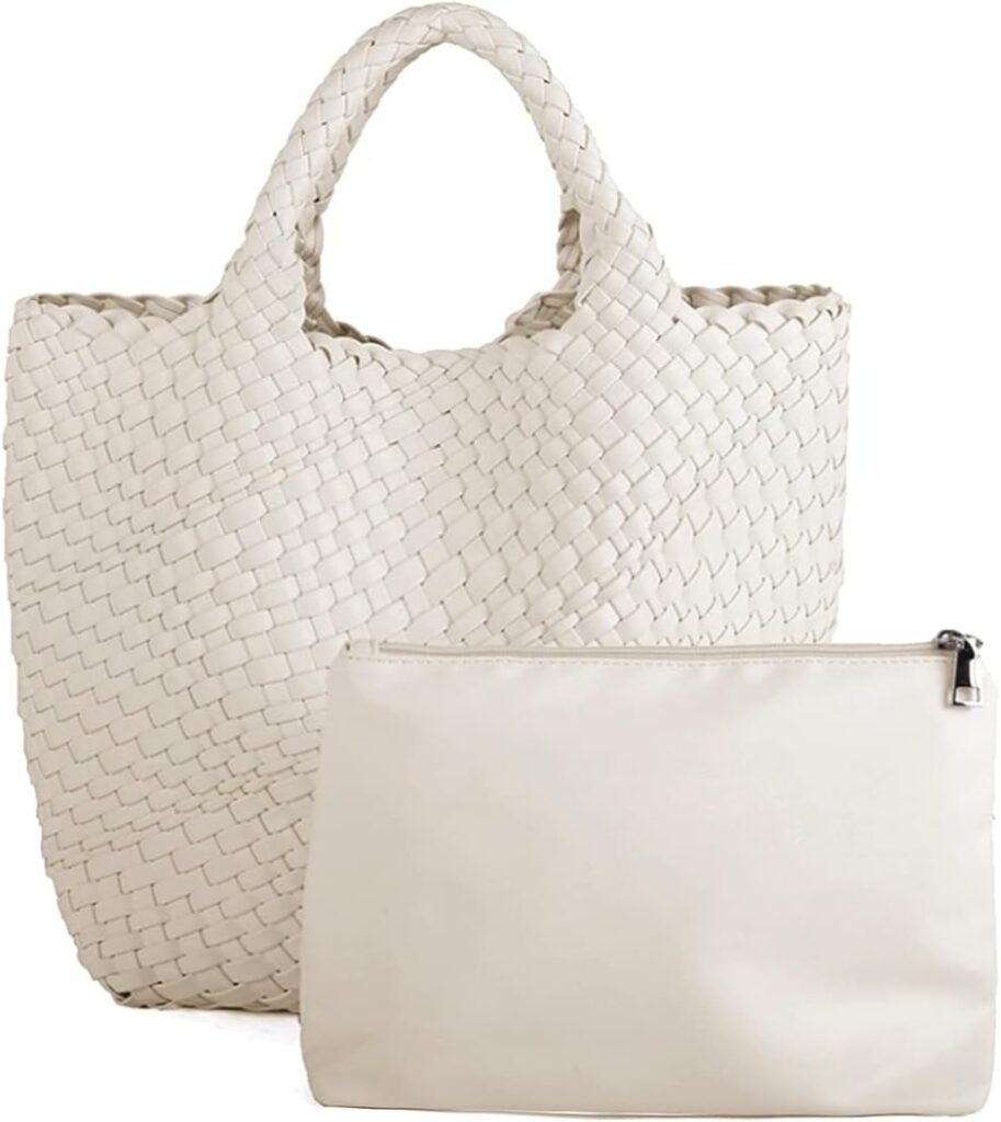 Woven Vegan Leather Handmade Tote for Women – Summer Beach Travel Hand Bag, Purse, Satchel Handbag