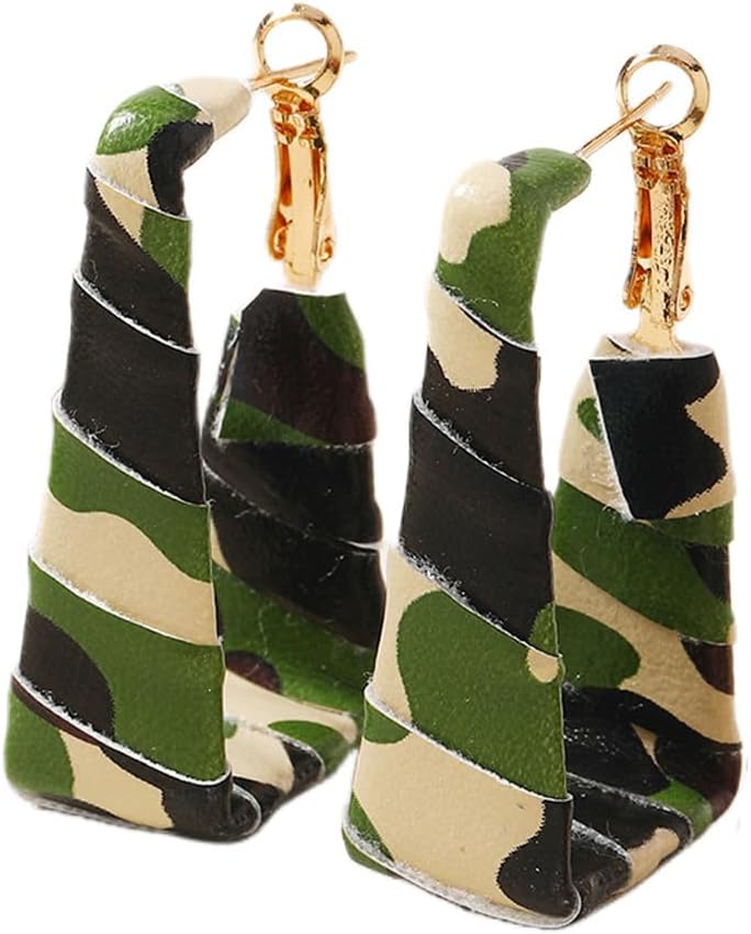 Chunky Leopard Leather Earrings Bohemia Camouflage Leather Dangle Earrings Chunky Rectangle Black White Zebra Print Earring Handmade Vintage Faux Leathers Statement Earring Boho Style Jewelry