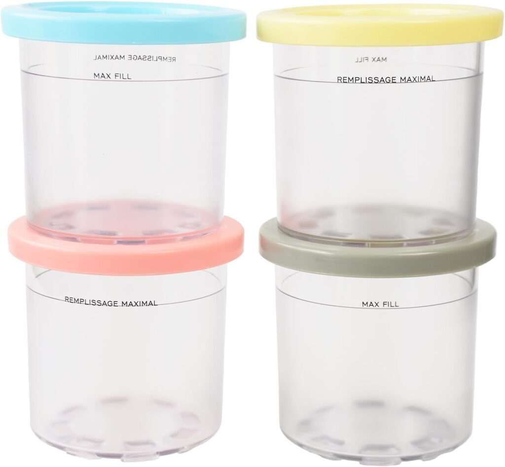 4 Pack Ice Cream Maker Pint Containers with Lid For Ninja – Compatible with NC299AMZ & NC300s Series XSKPLID2CD NC300 NC301 Ninja Creami Replacement Parts, BPA-Free Airtight