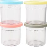 4 Pack Ice Cream Maker Pint Containers with Lid For Ninja – Compatible with NC299AMZ & NC300s Series XSKPLID2CD NC300 NC301 Ninja Creami Replacement Parts, BPA-Free Airtight