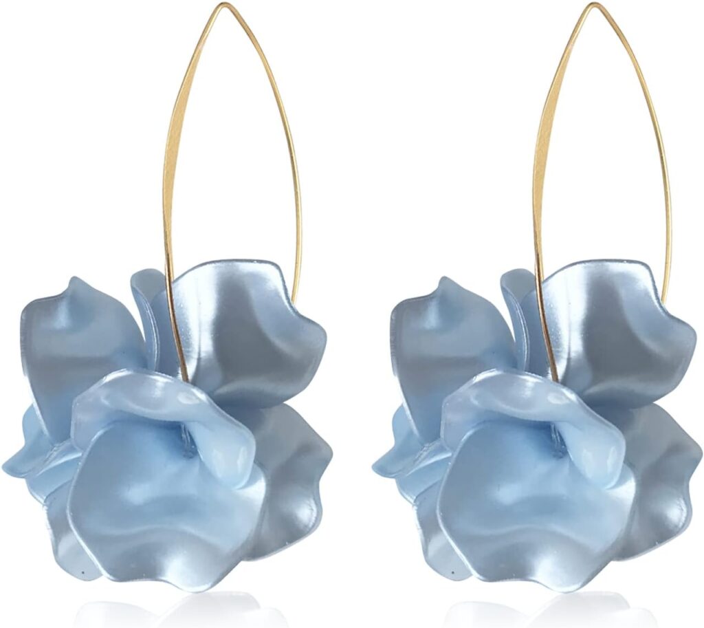 Unique Handmade Bohemian Resin Flower Petal Dangle Earrings Large Long Acrylic Rose Flower Tiered drop Earring Statement Summer Party Exaggerated Floral Tassel Hook Earrings for Women