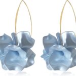 Unique Handmade Bohemian Resin Flower Petal Dangle Earrings Large Long Acrylic Rose Flower Tiered drop Earring Statement Summer Party Exaggerated Floral Tassel Hook Earrings for Women