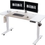 bilbil 55 x 24 Inches Electric Height Adjustable Standing Desk, Smart Home Office Stand Up Desk – Memory Settings – Solid Top – Double-Beam Construction – Anti-Collision Technology