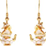 CEAeis Mouse In Teapot Necklace And Earrings Set, Handmade Enameled Chipmunk Earrings, Cartoon Teacup Earrings for Women