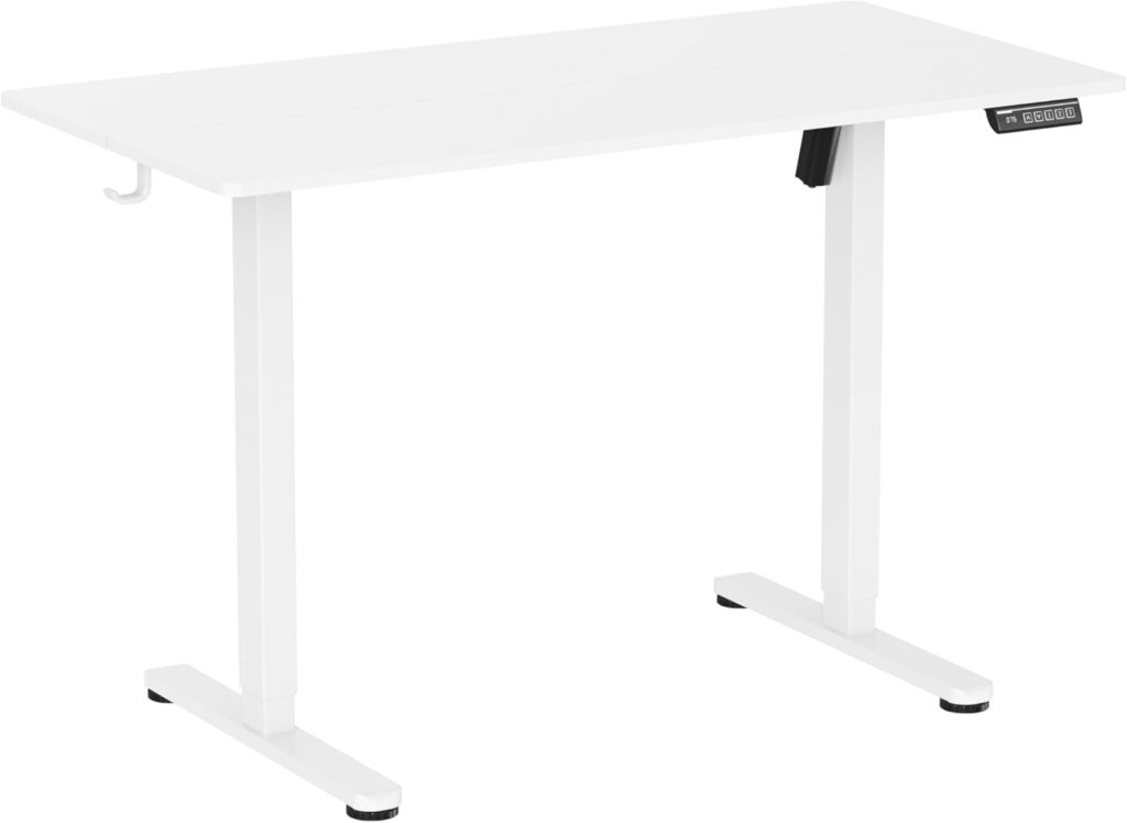NSY Audio Electric Standing Desk 48×24 Inches – Height Adjustable, Whisper Quiet Motor, White Top & Black Frame for Home Office Gaming, Focused Work, White